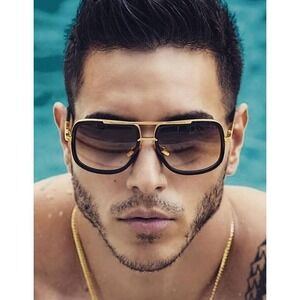 Luxury Sunglasses Gold Black Frame Gradient Lens Designer Square‎ Oversized New